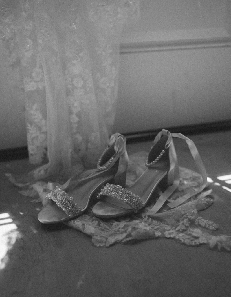 Bridal heels and veil.