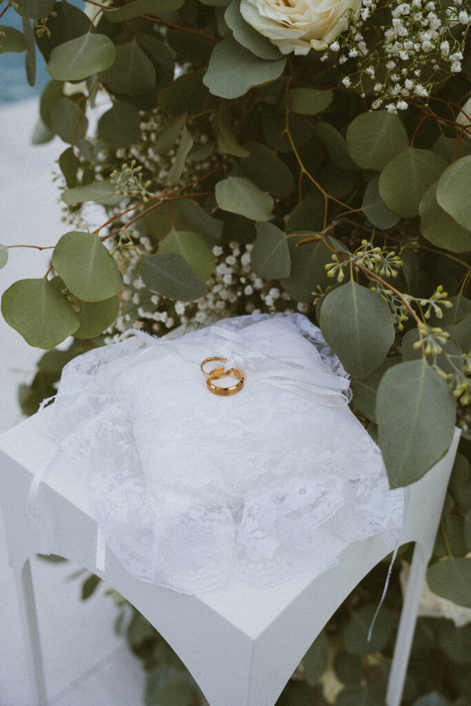 Wedding rings by florals. 